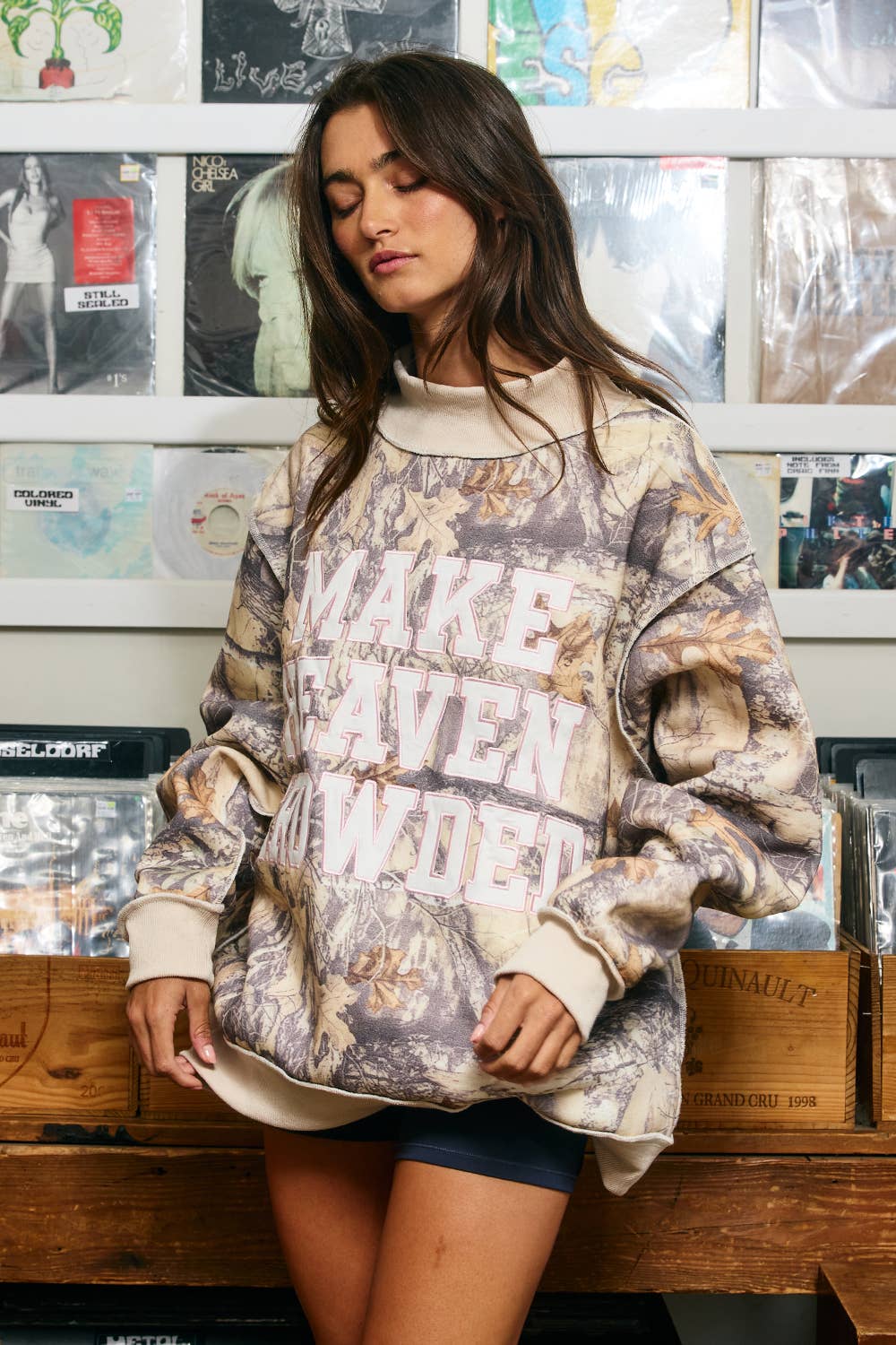 Make Heaven Crowded Mock Neck Sweatshirt| Camo
