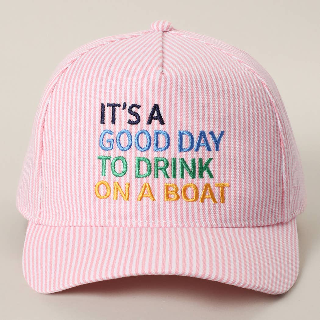 IT'S A GOOD DAY TO DRINK ON A BOAT Embroidered Trucker Hat: BLUE