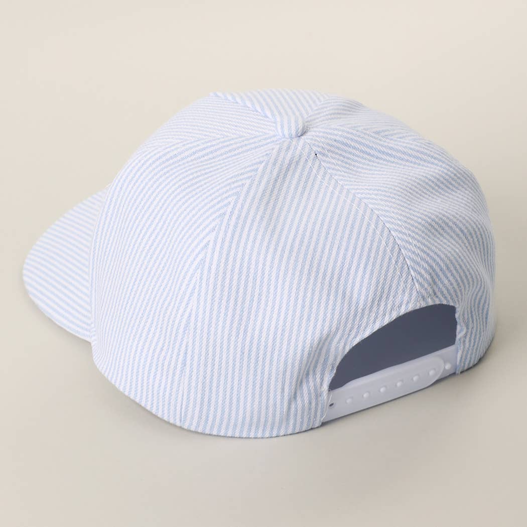 Golden Retriever Embroidered Seersucker Stripe Trucker Hat: BLUE