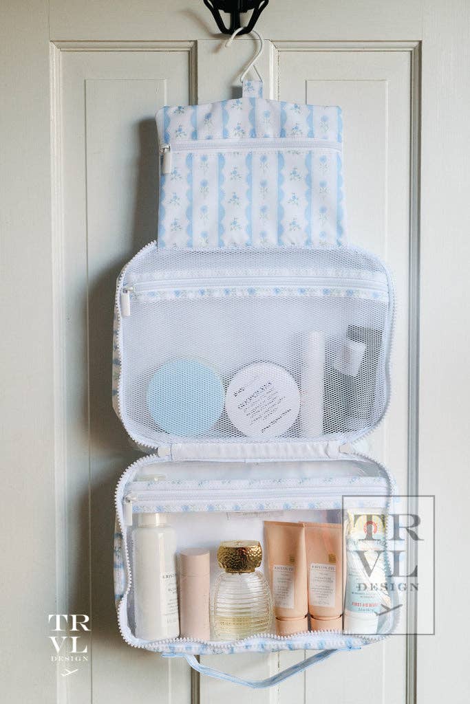 Hanging Toiletry Bag - Ribbon Floral Blue