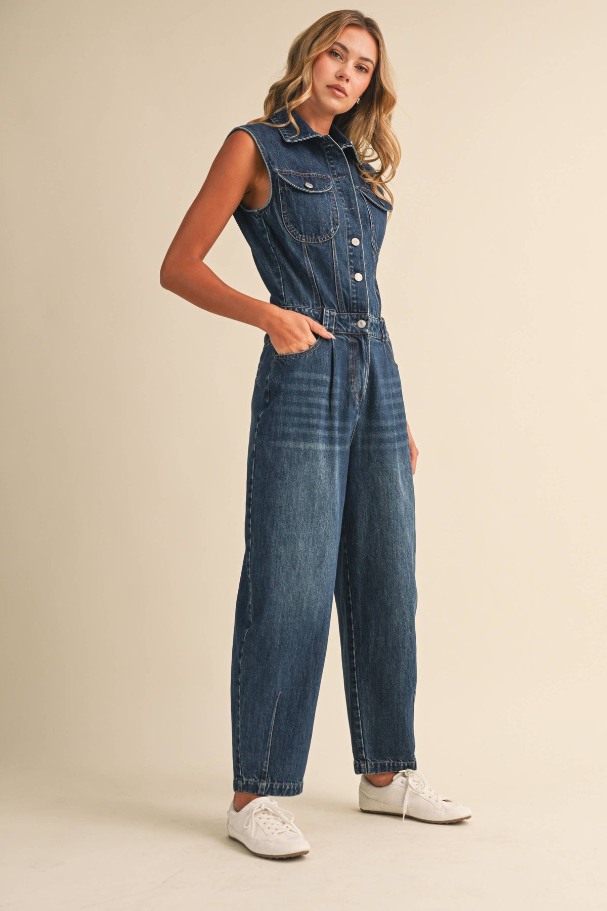 LEXI DENIM SLEEVELESS JUMPSUIT