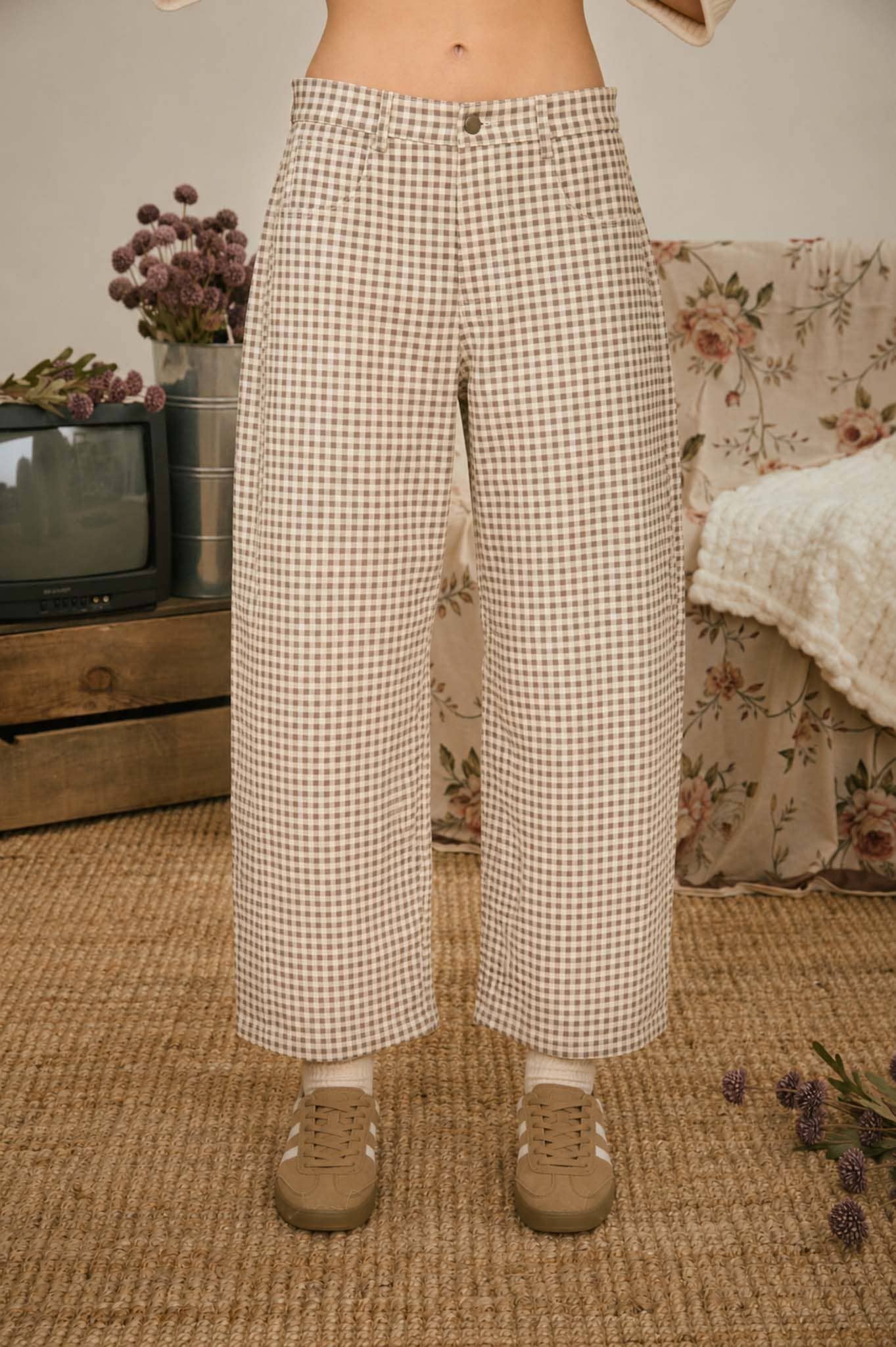SUSANNA GINGHAM BARREL PANTS