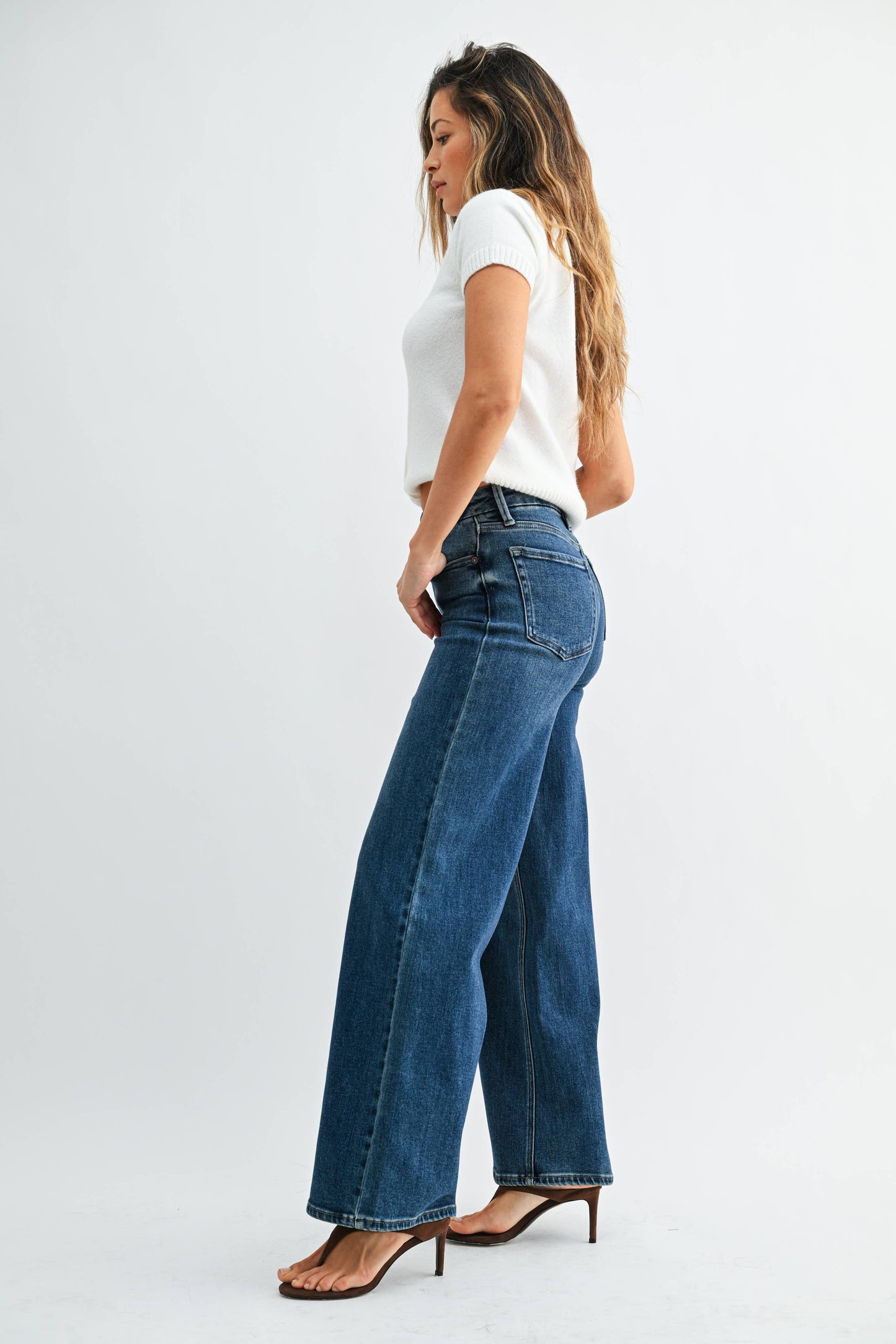 High Rise Palazzo Jean - DARK DENIM